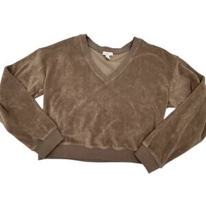 Beyond Yoga Tropez Pullover Terrycloth V Neck Birch Brown Small